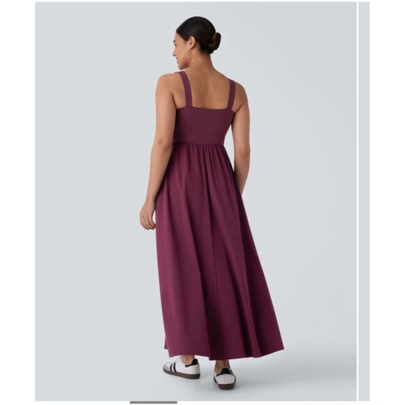 HALARA Breezeful Molded Cups Push Up Square Neck Maxi Dress Large Maroon NEW - Picture 7 of 12